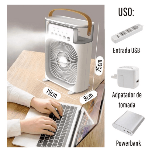Mini Ar Condicionado e Umidificador Portátil 4 em 1
